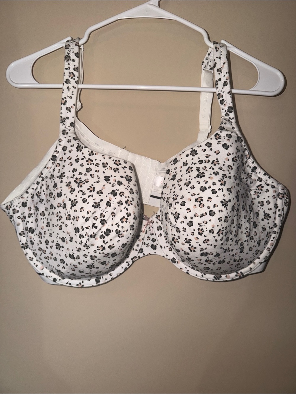 Cacique White Bra with Black and Soft Pink Floral Print 42DDD